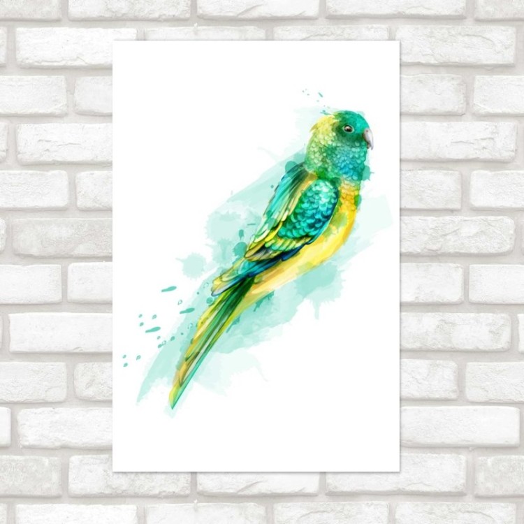 Poster Decorativo Pássaro Verde e Amarelo Aquarela N08018