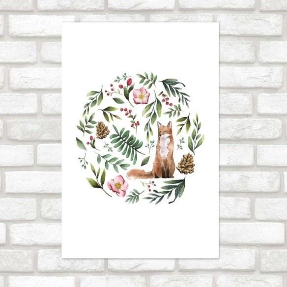 Poster Decorativo Raposa Folhas e Pinha N07249