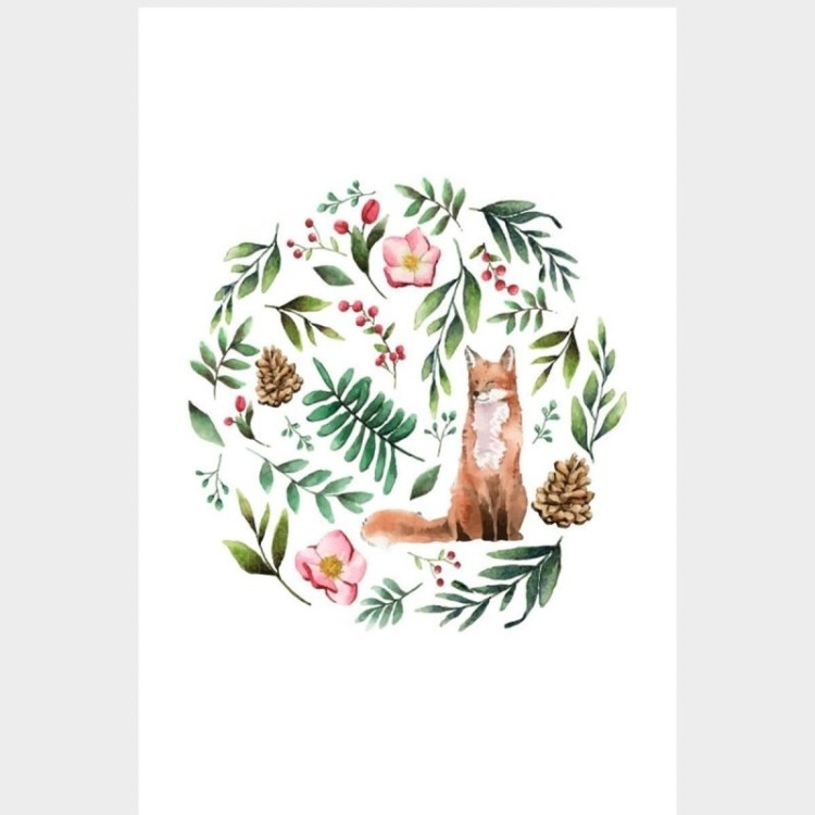 Poster Decorativo Raposa Folhas e Pinha N07249