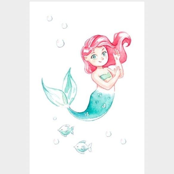 Poster Decorativo Sereia Ruiva Aquarela N07283