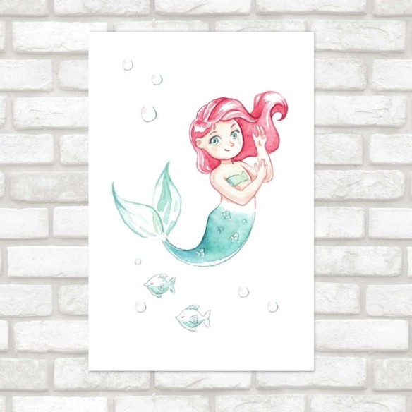Poster Decorativo Sereia Ruiva Aquarela N07283