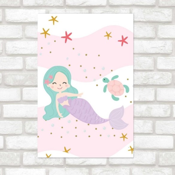 Poster Decorativo Sereia Tartaruga e Estrelas-do-mar N07245