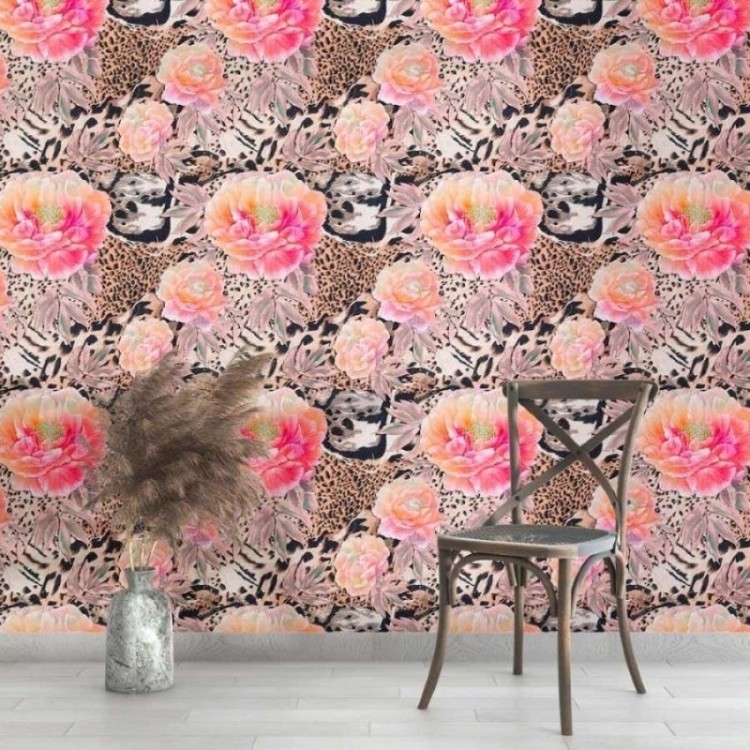 Papel de Parede Adesivo Animal Print Mix Floral...