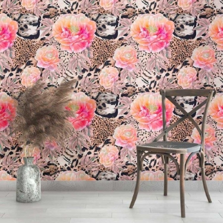 Papel de Parede Adesivo Animal Print Mix Floral...