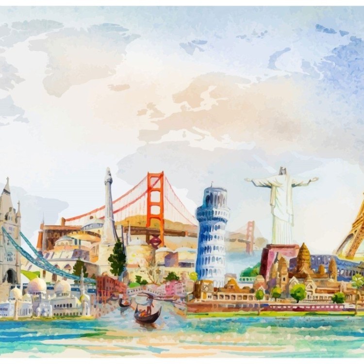 Painel Fotográfico Aquarela Volta ao Mundo N014312