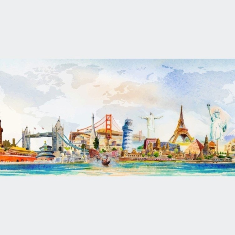 Painel Fotográfico Aquarela Volta ao Mundo N014312