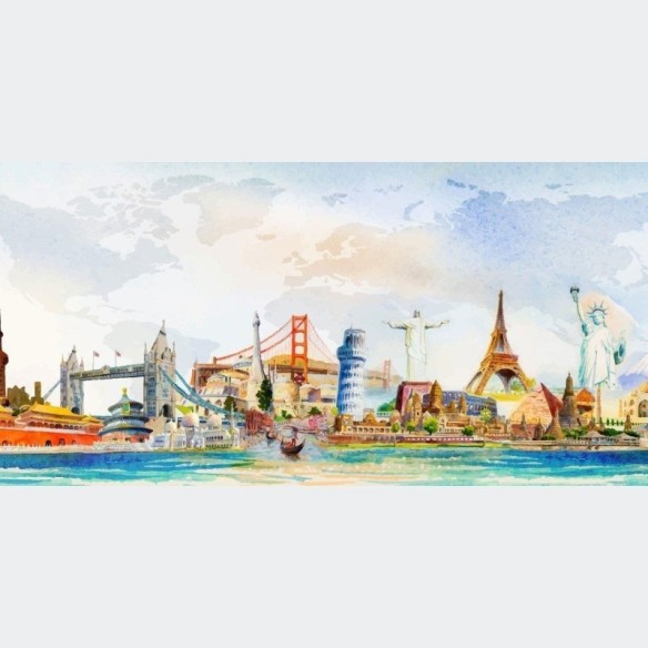 Painel Fotográfico Aquarela Volta ao Mundo N014312