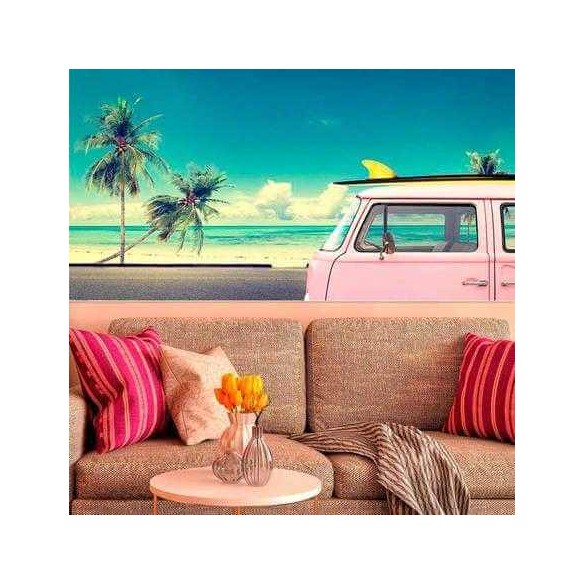 Painel Fotográfico Carro com  Prancha de Surf no Teto