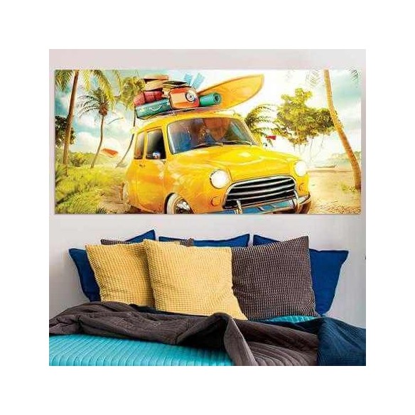 Painel Fotográfico Carro de Viagem Retrô Amarelo