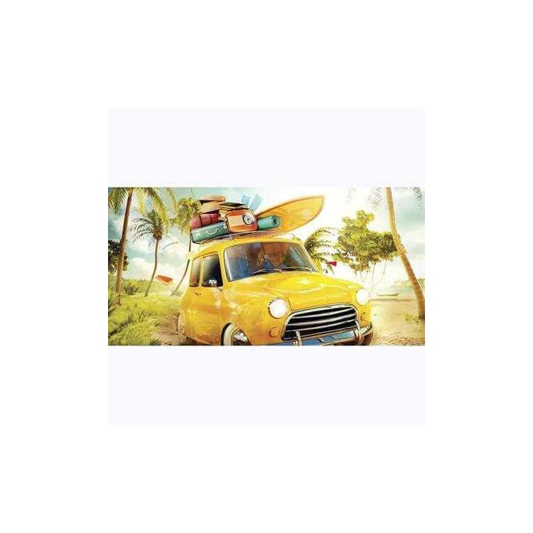 Painel Fotográfico Carro de Viagem Retrô Amarelo