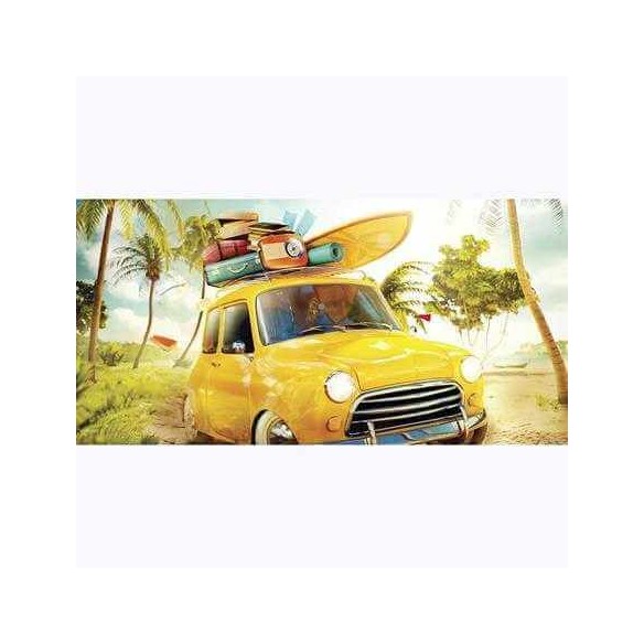 Painel Fotográfico Carro de Viagem Retrô Amarelo