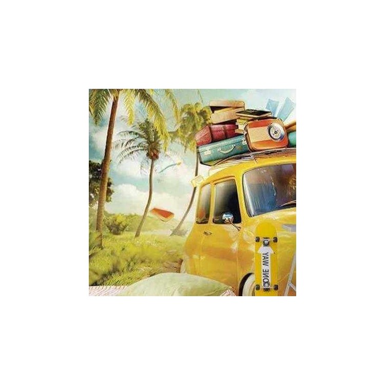Painel Fotográfico Carro de Viagem Retrô Amarelo