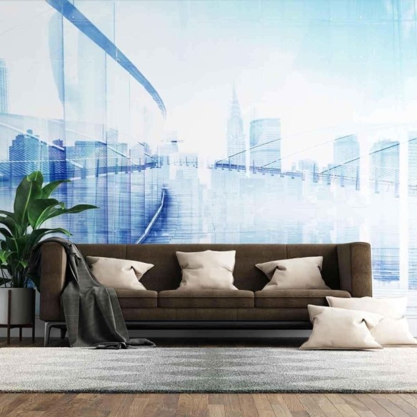 Painel Fotográfico Cidade Espelhada Azul N07177
