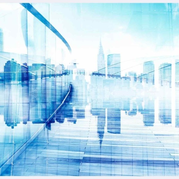 Painel Fotográfico Cidade Espelhada Azul N07177