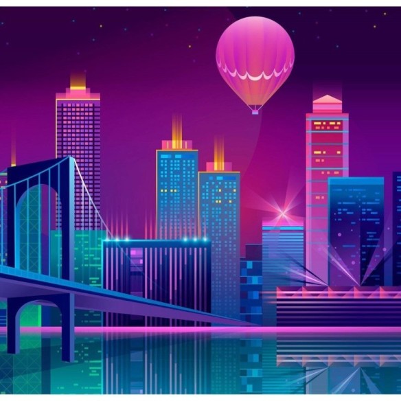 Painel Fotográfico Cidade Neon City N015275