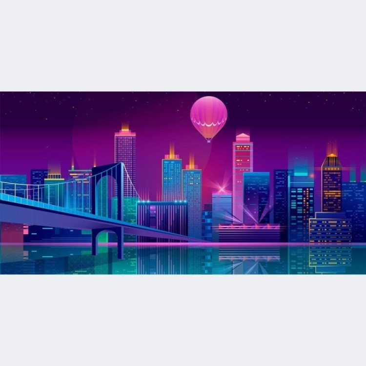 Painel Fotográfico Cidade Neon City N015275