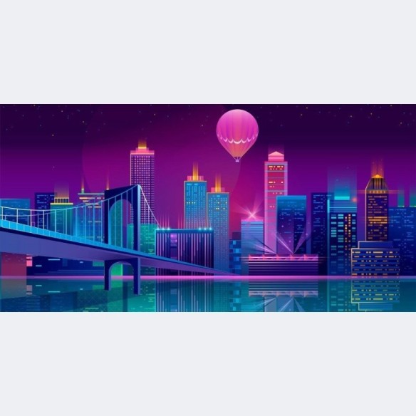 Painel Fotográfico Cidade Neon City N015275