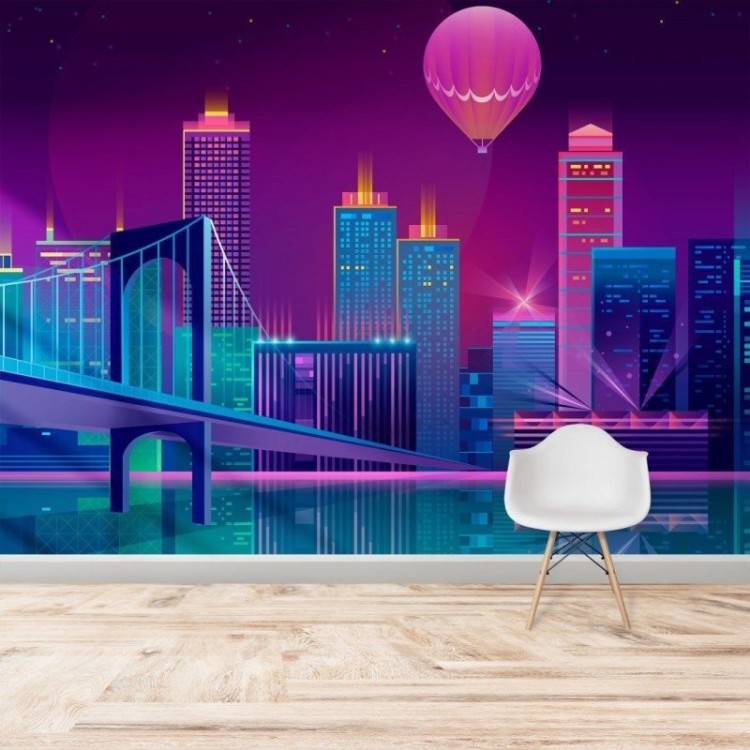 Painel Fotográfico Cidade Neon City N015275