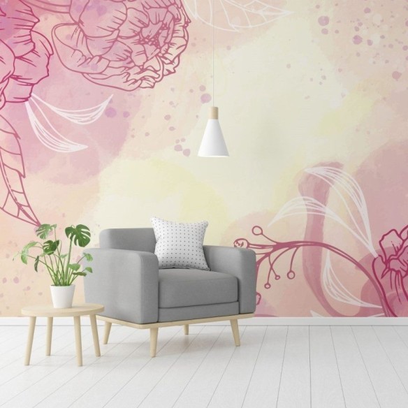 Painel Fotográfico Floral Aquarela Abstrata N015296