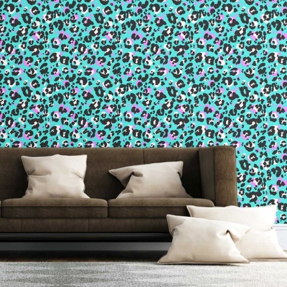 Papel de Parede Adesivo Animal Print Onça Neon N07049