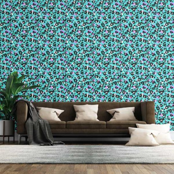 Papel de Parede Adesivo Animal Print Onça Neon N07049