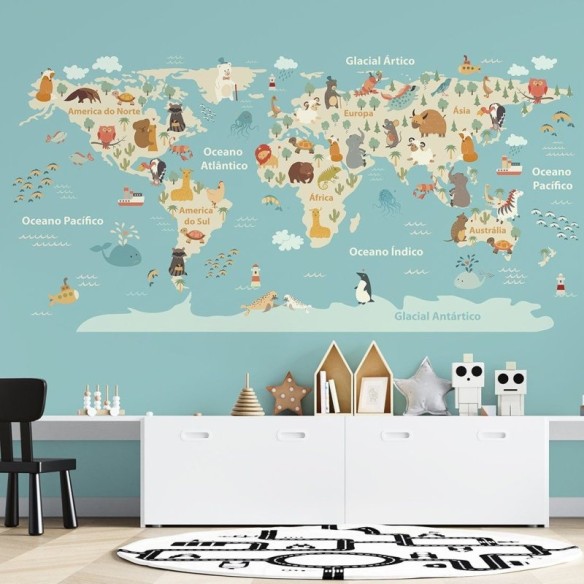 Painel Fotográfico Infantil Mapa Mundi N011156