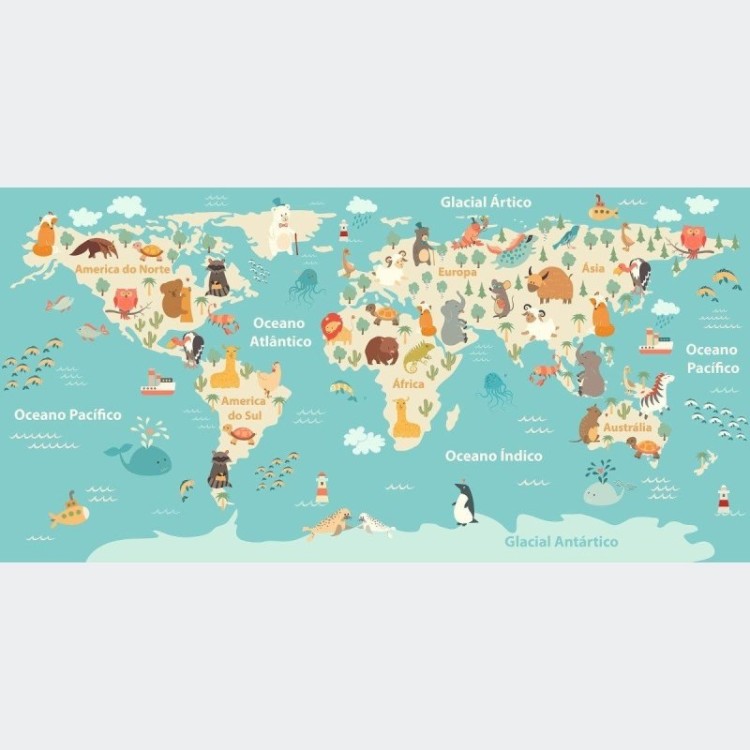 Painel Fotográfico Infantil Mapa Mundi N011156
