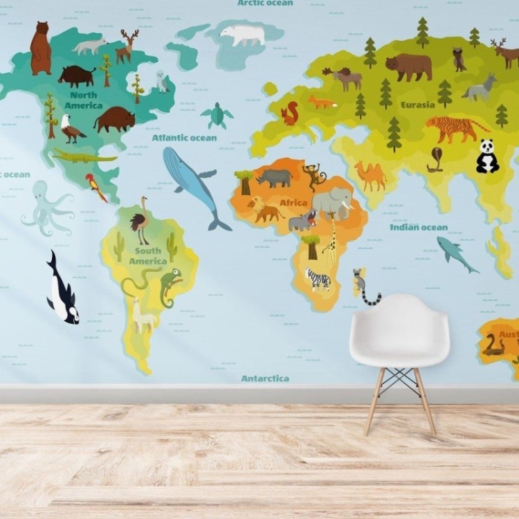 Painel Fotográfico Infantil Mapa Mundi N015282