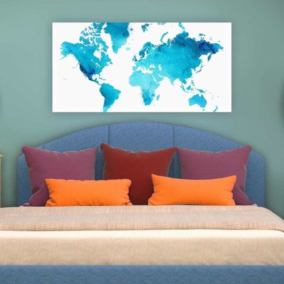 Painel Fotográfico Mapa Mundi Azul Aquarela 579899821