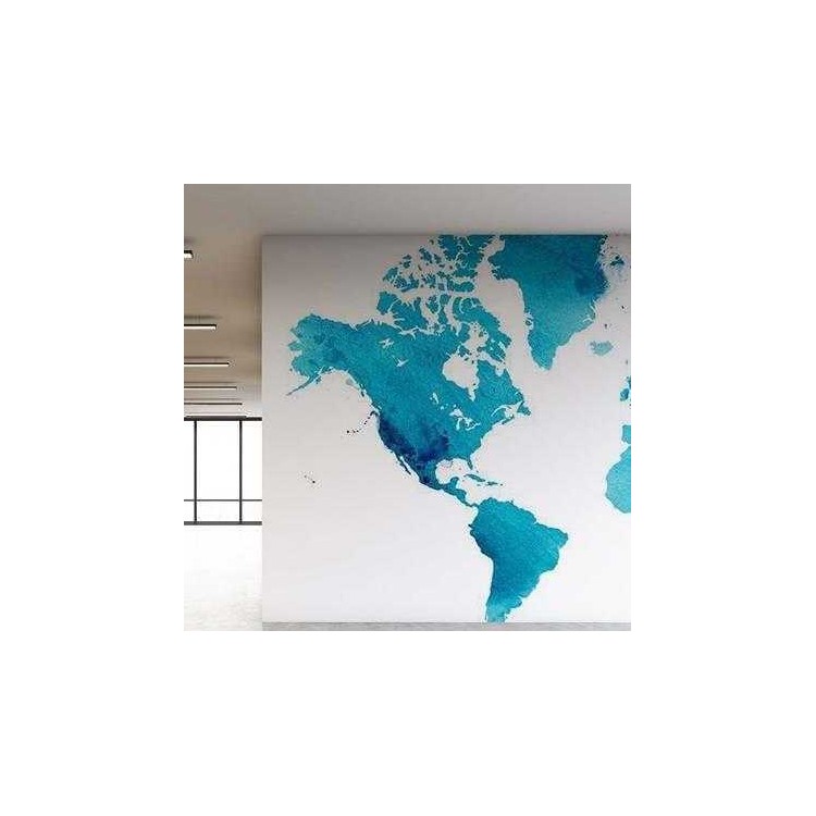 Painel Fotográfico Mapa Mundi Azul Aquarela...