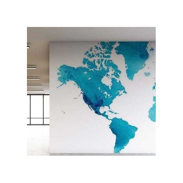 Painel Fotográfico Mapa Mundi Azul Aquarela 579899821