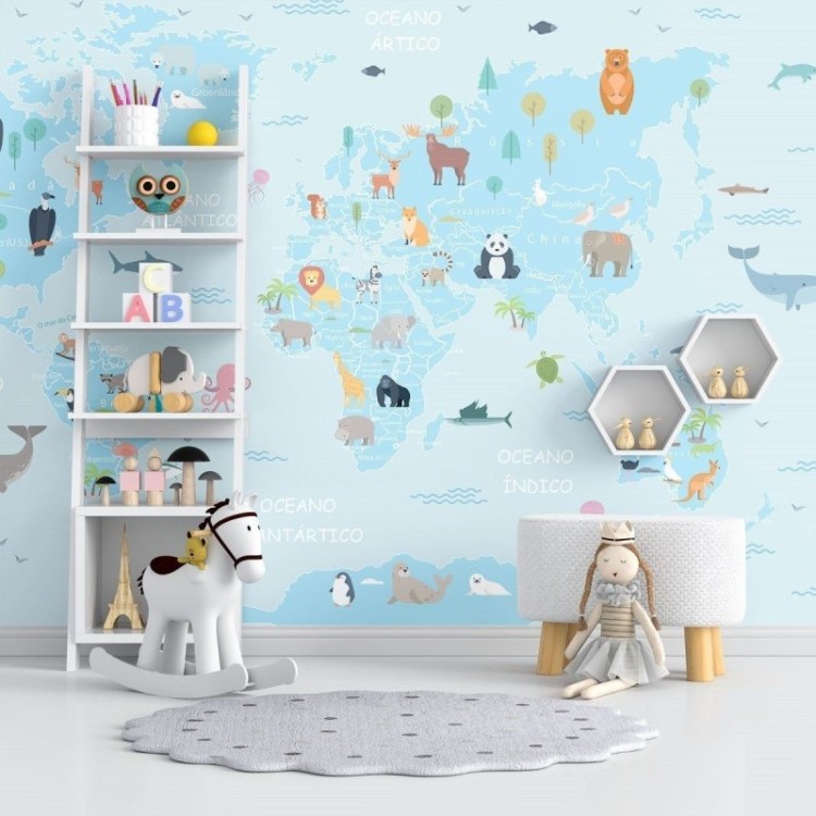 Painel Fotográfico Mapa Mundi Infantil N012172