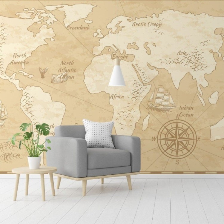 Painel Fotográfico Mapa Mundi Vintage N015293