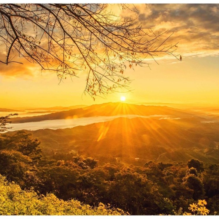 Painel Fotográfico Nascer Do Sol Na Montanha...