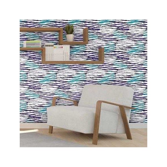 Papel de Parede Adesivo Animal Print Zebra Roxo e Verde 379259311