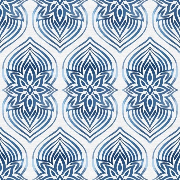 Papel de Parede Adesivo Aquarela Azul Flores Abstrato N08046
