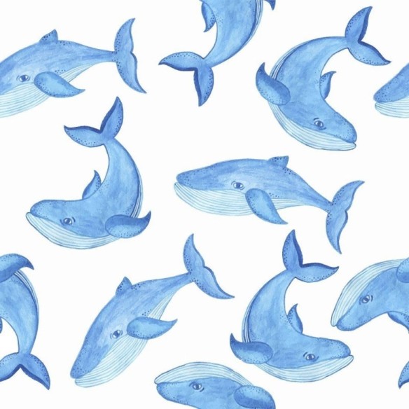 Papel de Parede Adesivo Aquarela Baleias N014206