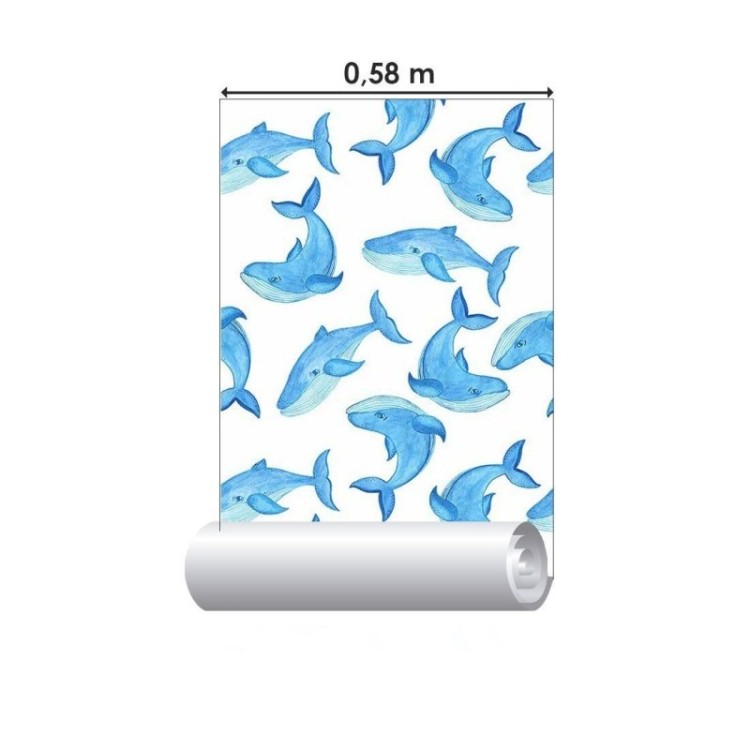 Papel de Parede Adesivo Aquarela Baleias N014206