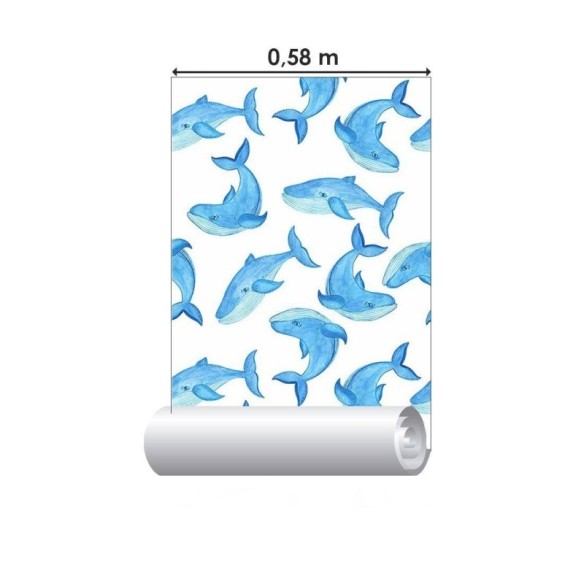 Papel de Parede Adesivo Aquarela Baleias N014206