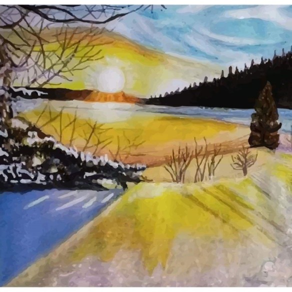 Painel Fotográfico Pôr do Sol Aquarela N015297