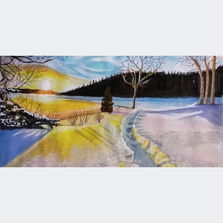 Painel Fotográfico Pôr do Sol Aquarela N015297