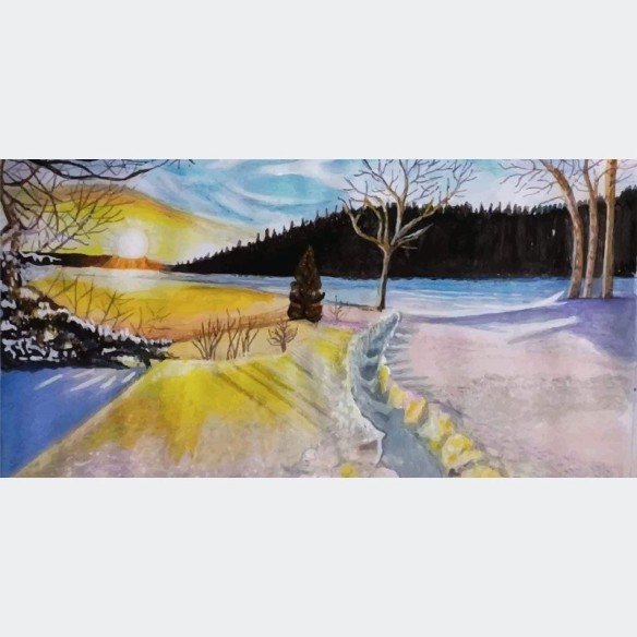 Painel Fotográfico Pôr do Sol Aquarela N015297
