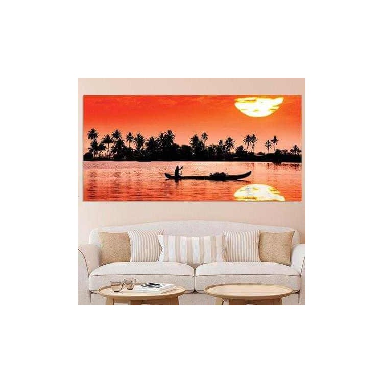 Painel Fotográfico Silhueta Barco e Pescador no...