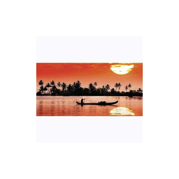 Painel Fotográfico Silhueta Barco e Pescador no...