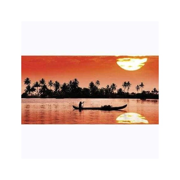 Painel Fotográfico Silhueta Barco e Pescador no Por do Sol