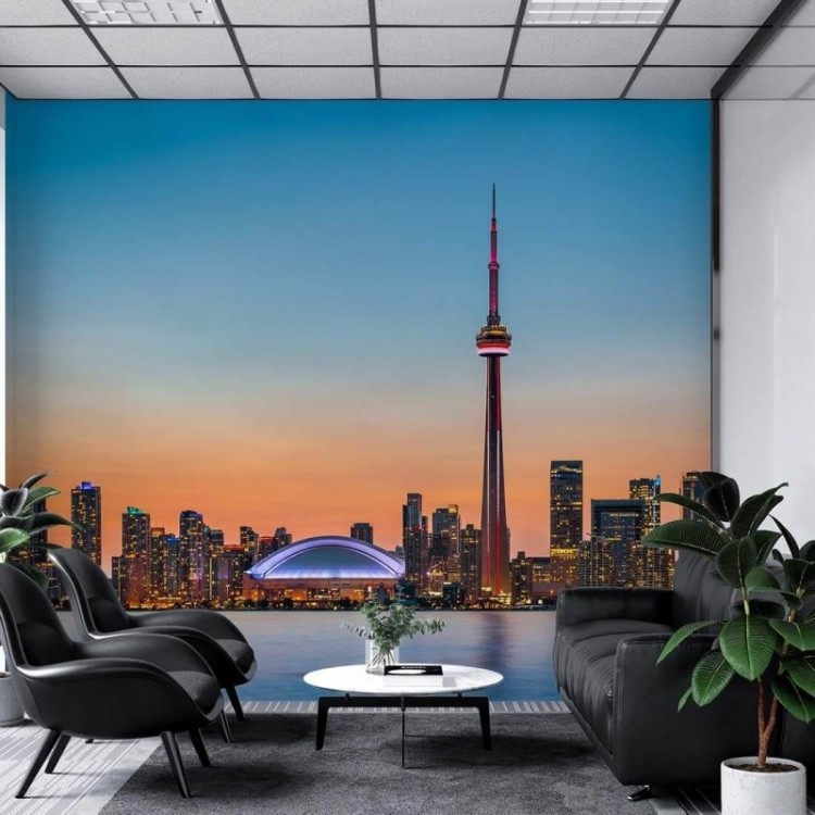 Painel Fotográfico Skyline de Toronto sobre o lago Ontário no crepúsculo