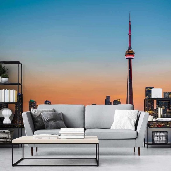 Painel Fotográfico Skyline de Toronto sobre o lago Ontário no crepúsculo