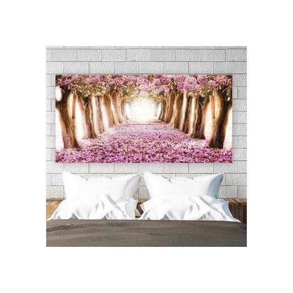 Painel Fotográfico Túnel de Árvores de Flores Rosas
