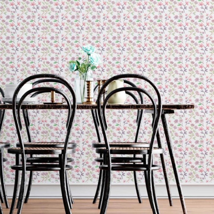Papel de Parede Adesivo Aquarela Floral Verão...