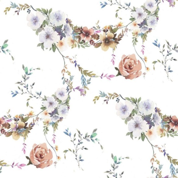 Papel de Parede Adesivo Aquarela Flores e Folhas N012148
